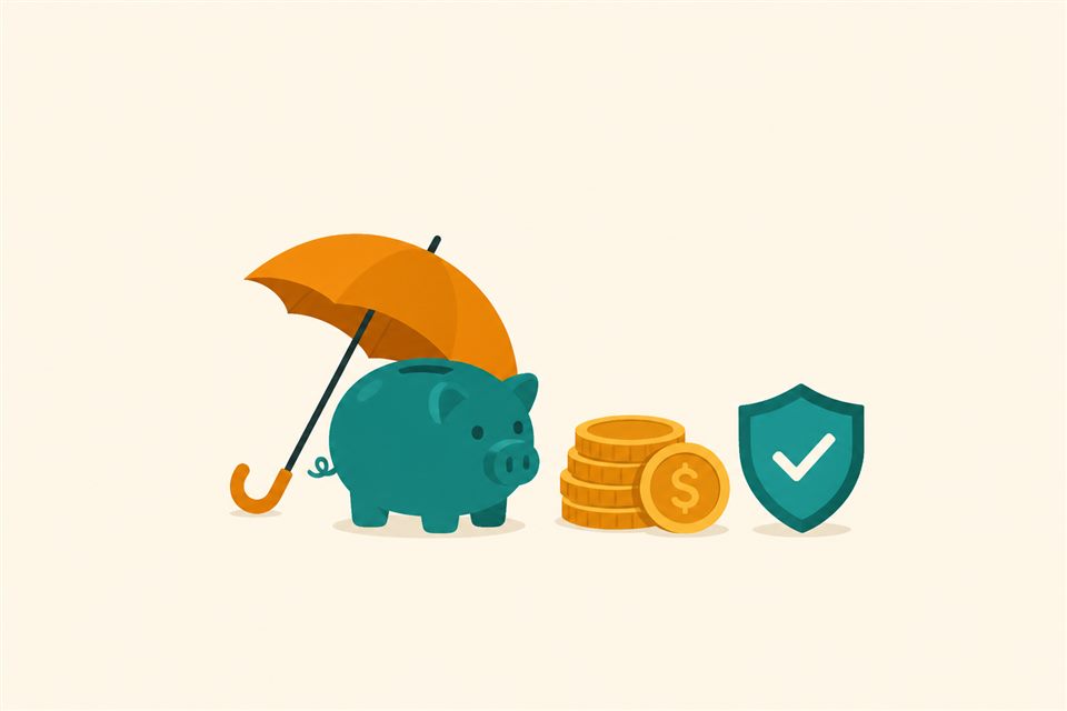 Piggy bank protected under an umbrella representing an emergency fund