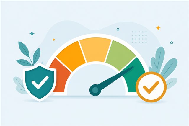 Gauge pointing to the green zone representing a good credit score