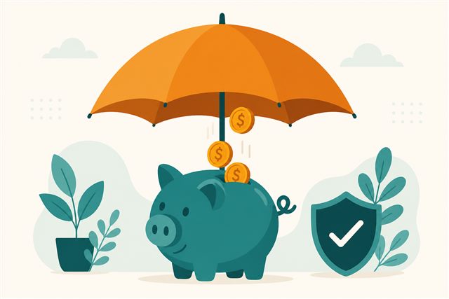 Piggy bank protected under an umbrella representing an emergency fund
